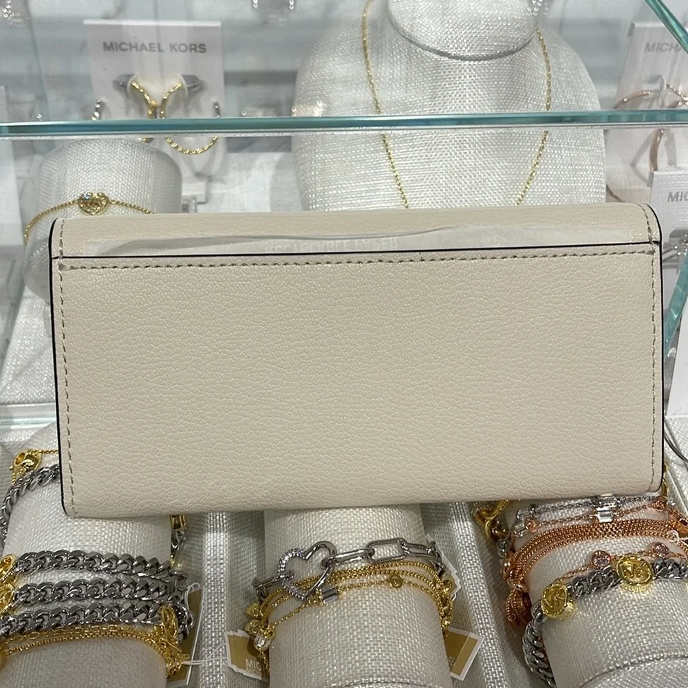 Michael Kors Hamilton Large Leather Continental Wallet Light Cream  NWT
